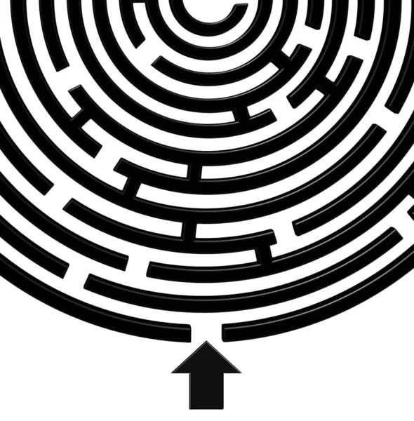 Ein Labyrinth Mit Schwarzem Einstiegspfeil Auf Weißem Hintergrund — Stockfoto