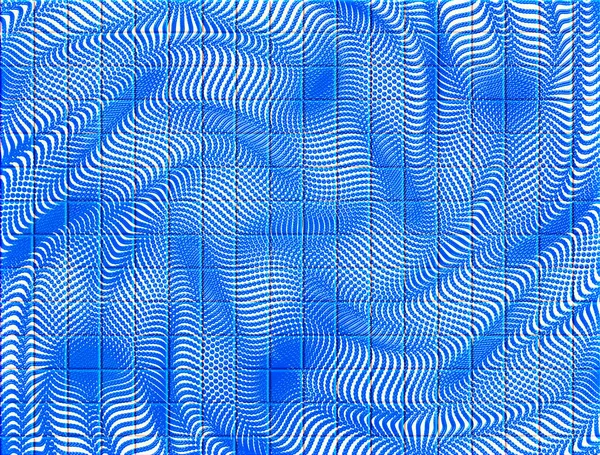Abstraktní Vzor Mřížky Modré Bílé Půltónovými Vlnami Víry — Stock fotografie