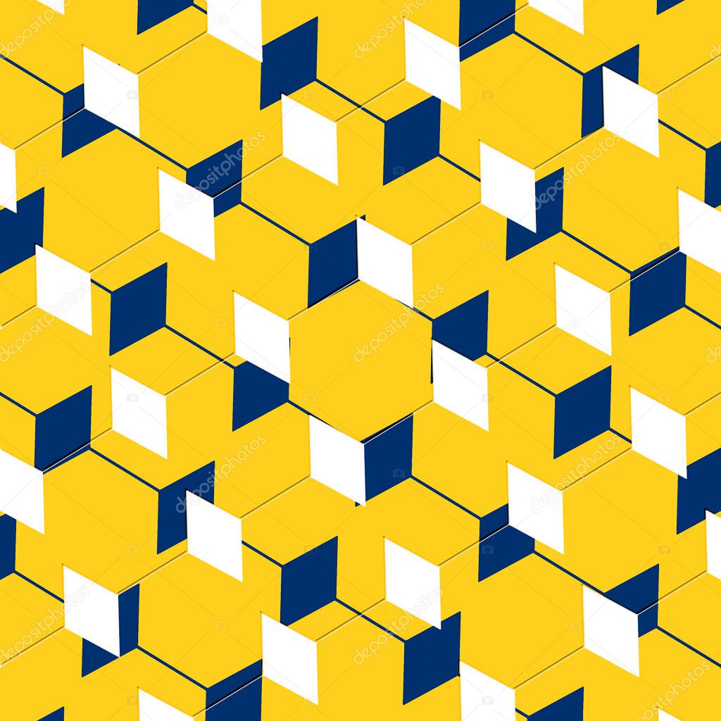 A cubist abstract box pattern illusion in yellow