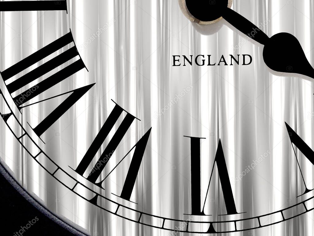 Clock face abstract in close-up with roman numerals and curtain effect