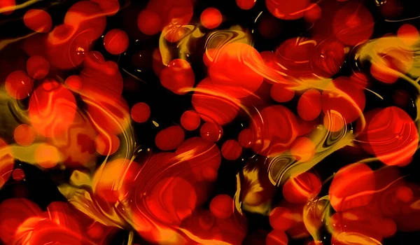 Dynamiczna Płynna Abstrakcja Ognistych Czerwonych Kul Złotych Zawirowań — Zdjęcie stockowe