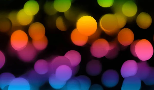 Odaklanamayan Çok Renkli Bokeh Işıklarının Koyu Arkaplana Karşı Soyutlanması — Stok fotoğraf