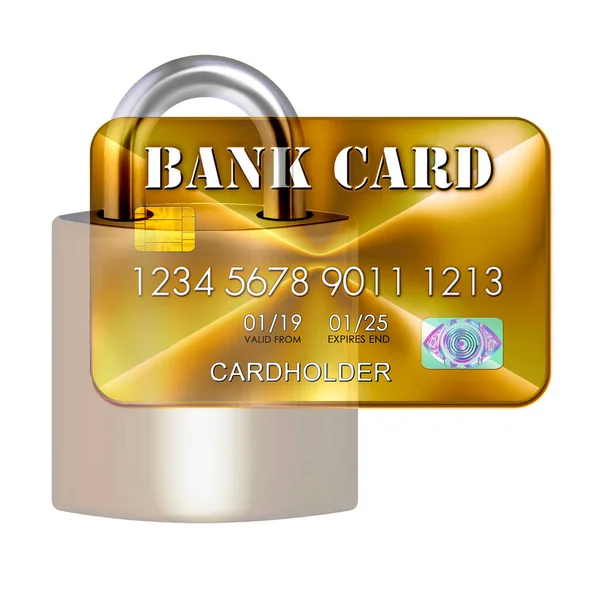 Karta Bankowa Kłódką Nałożona Celu Ochrony Danych Finansowych — Zdjęcie stockowe