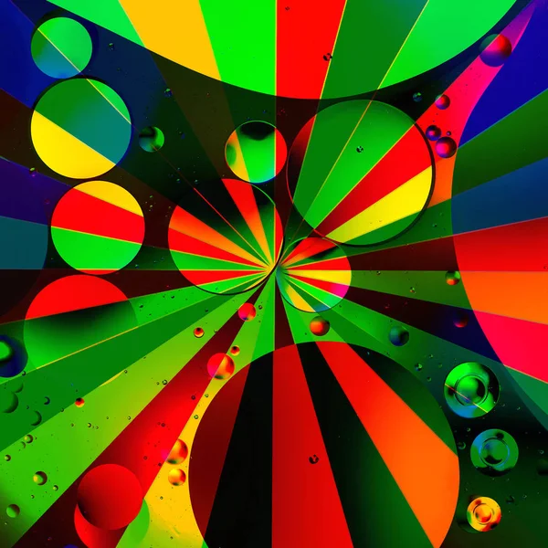 多色円の抽象的なイラストと光線効果 — ストック写真