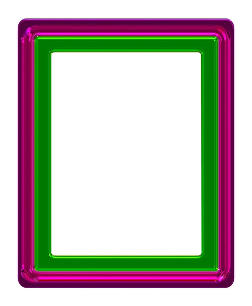 Ein Gläserner Fotorahmen Verhältnis 8X6 Darstellung Lila Und Grün Isoliert — Stockfoto