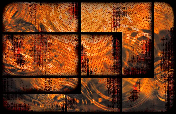 オレンジと黒が焦げたグラニー抽象的な額装の箱アートで 波紋が渦巻き ハーフトーン効果 — ストック写真