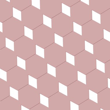 Kübist, soyut bir sanat kutusu illüzyon duvar kağıdı dokusu, elmaslar ve altıgenler, pastel pembe ve beyaz.