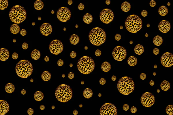 Beautiful Abstract Pattern Hearts Golden Bubbles Isolated Black Background — Stock Photo, Image