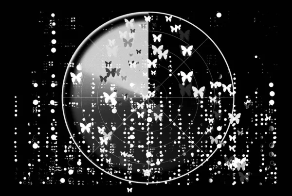 바탕의 배경을 배경으로 날아가는 나비를 레이다 판타지가 추상적으로 추적하는 — 스톡 사진