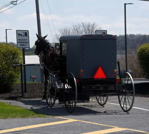 Ein Amisch Buggy Der Auf Dem Buggy Parking Only Parkplatz — Stockfoto