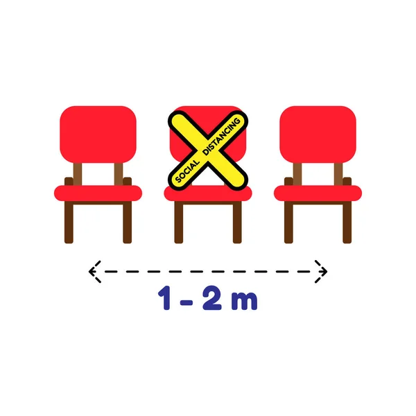 Yeni normal, sosyal uzaklık kavramı, sosyal uzaklık, vektör, illüstrasyon için bekleme sandalyesi.