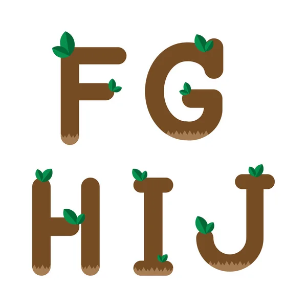 Doğa alfabe seti, F, G, H, I, J, eko tasarım, vektör, illüstrasyon.