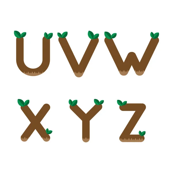 Doğa alfabe seti, U, V, W, X, Y, Z, eko tasarım, vektör, illüstrasyon.