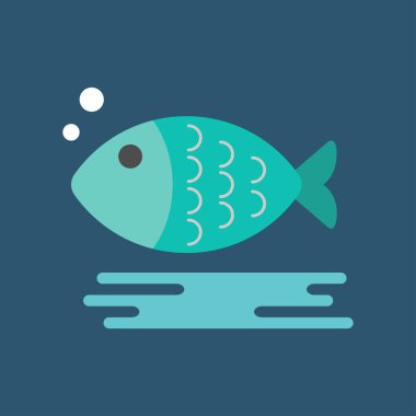 Balık ikonu, karikatür balığı, akvaryum balığı, deniz yaşamı, vektör, illüstrasyon.