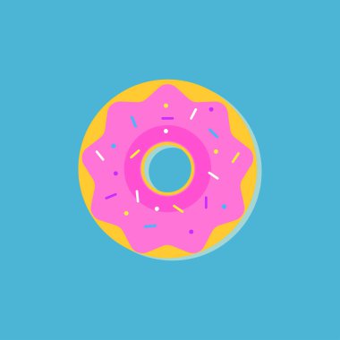 Tatlı çörek ikonu, şekerli donut, tatlı pembe douht, vektör, illüstrasyon.