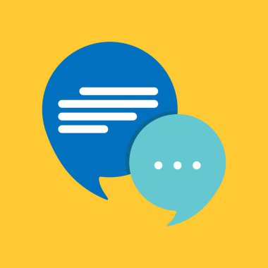 Sohbet simgesi, ileti baloncukları, metin, vektör ve resimli konuşma baloncukları.  