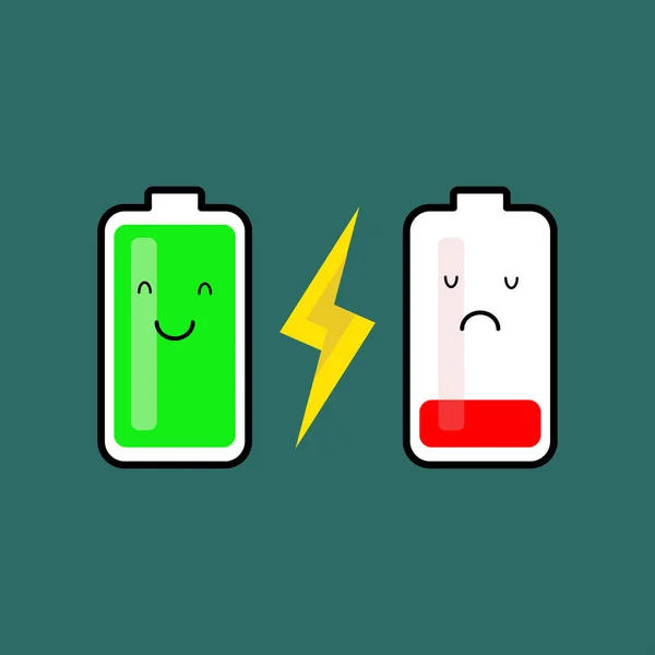 Cartoon Battery Icon Full Battery Low Battery Vector Illustration — Stock Vector