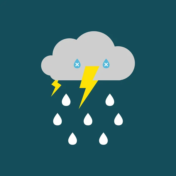 Gök gürültüsü simgesi, yağmur damlaları, vektör, illüstrasyon içeren fırtına bulutu.