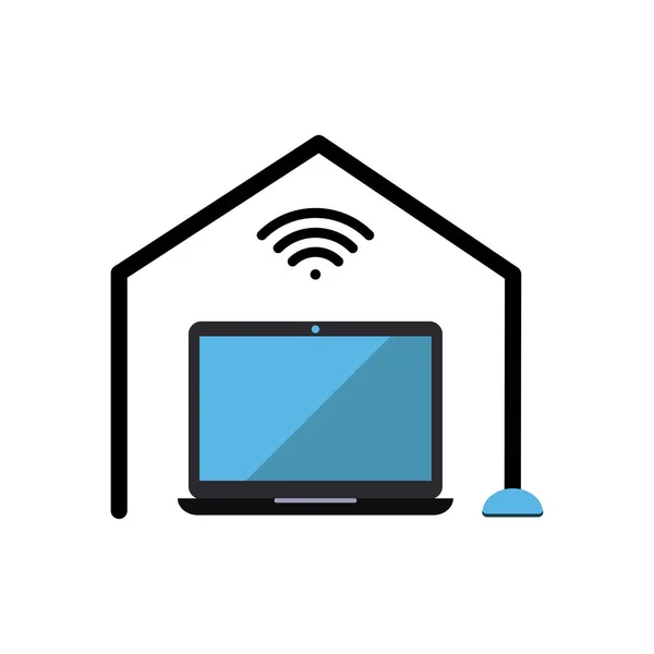 Evden çalış, kablosuz ağ ve dizüstü bilgisayarlı akıllı ev, vektör, illüstrasyon.