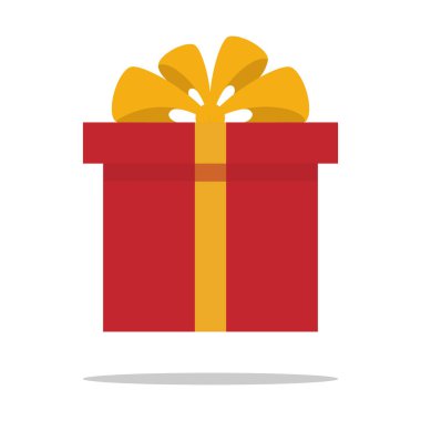 Hediye kutusu simgesi, sarı kurdeleli kırmızı hediye kutusu, vektör, illüstrasyon.