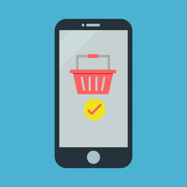 Çevrimiçi alışveriş simgesi, işaretli alışveriş sepeti, vektör, illüstrasyon.