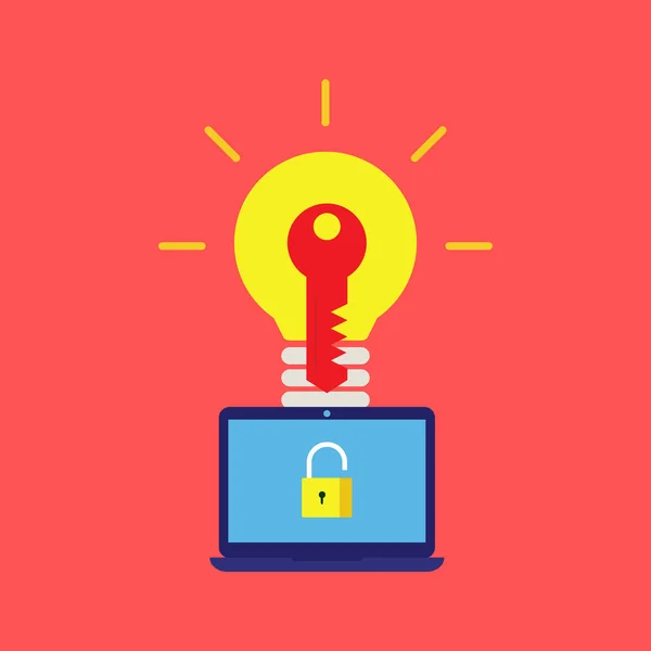 Başarının anahtarı, fikrin kilidini aç, bilgisayarın kilidi aç, fikir kilidi aç, vektör, illüstrasyon için anahtardır.