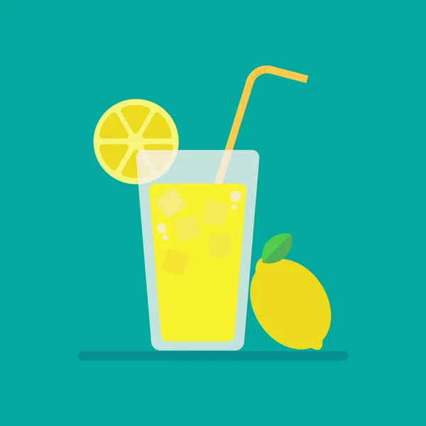 Icône Limonade Fraîche Jus Citron Verre Avec Tranche Citron Vecteur — Image vectorielle