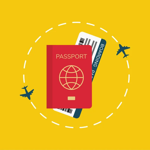Biletli pasaport, dünya çapında seyahat konsept, vektör, illüstrasyon.