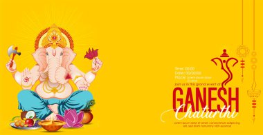 Ganesh Chaturthi festivali için Lord Ganpati karikatür arka planının vektör çizimi