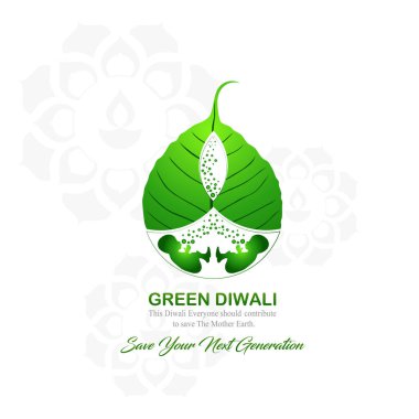 Küresel tasarım geçmişi için soyut Yeşil Diwali festivali diya.