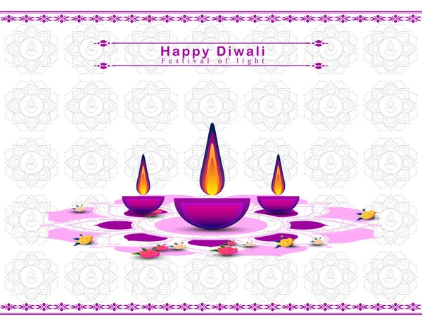 Απεικόνιση Της Καύσης Diya Φλόγες Happy Diwali Holiday Background Light — Διανυσματικό Αρχείο