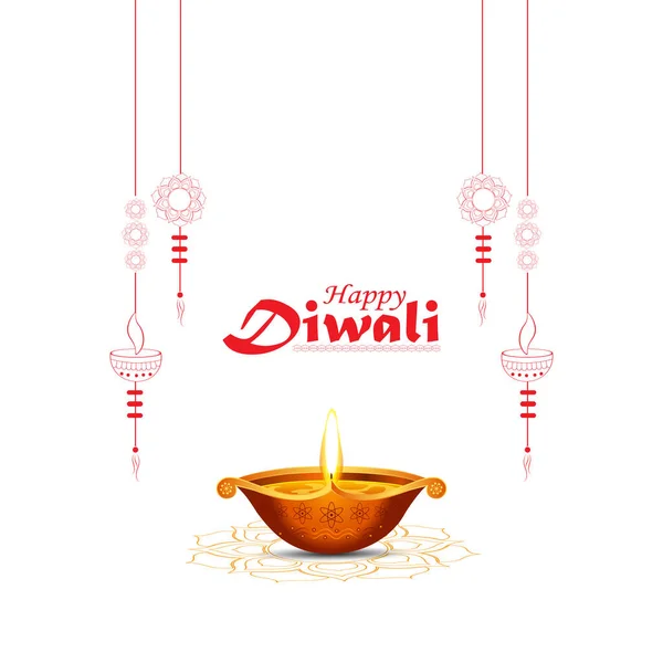 Illustration Burning Diya Flames Happy Diwali Holiday Background Light Festival — Stock Vector