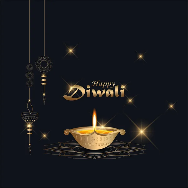 Illustration Burning Diya Flames Happy Diwali Holiday Background Light Festival — Stock Vector