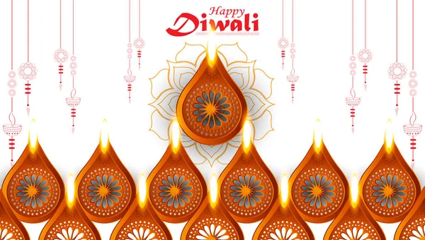 Illust Chamas Diya Ardentes Diwali Feliz Fundo Férias Para Festival — Vetor de Stock