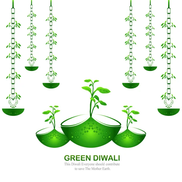 Abstract Green Diwali Festival Diya Global Design Background — 스톡 벡터