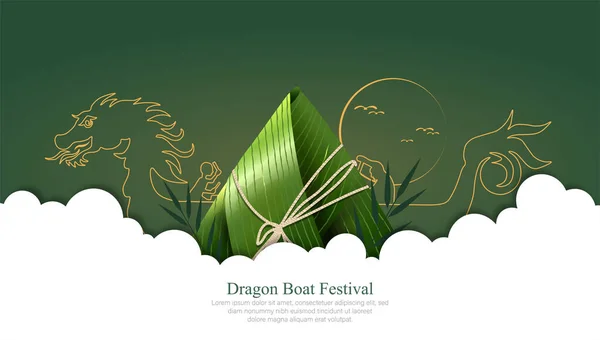 Boulettes Riz Géantes Festival Bateau Dragon Style Coupe Papier — Image vectorielle