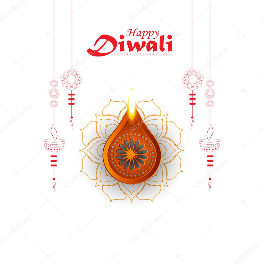 illustration of burning diya flames, Happy Diwali, Holiday background for light festival of India.web page, banner, sale promotion. 