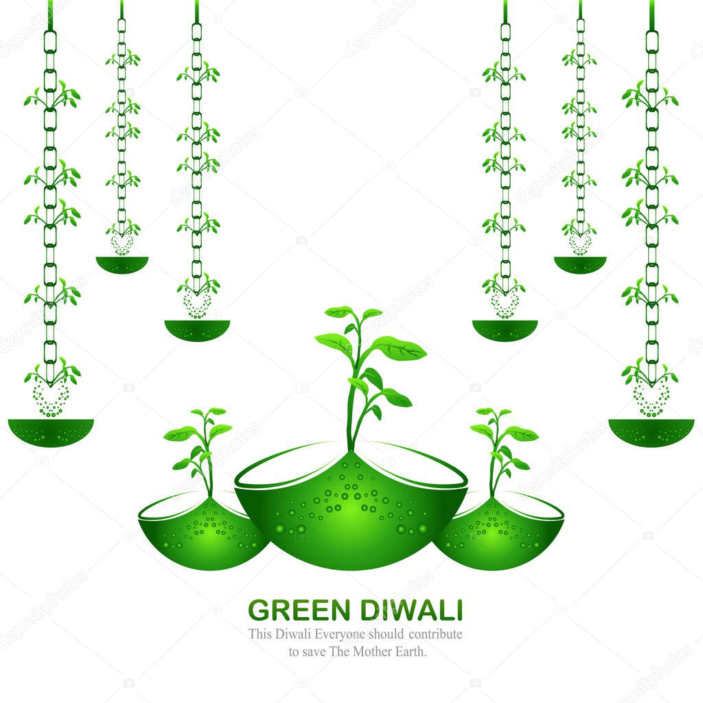 Abstract Green Diwali festival diya for global design background.