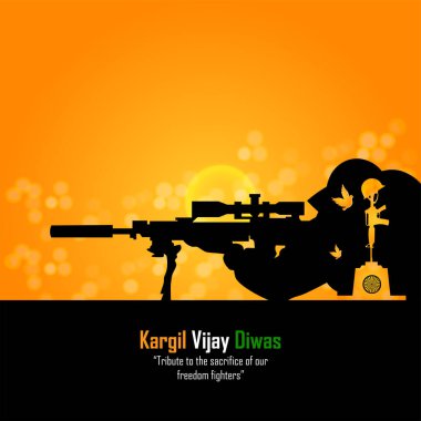 Kargil Vijay Diwas 'ın asker siluetlerinin çizimi, afiş ya da poster. Vektör illüstrasyon vektörü