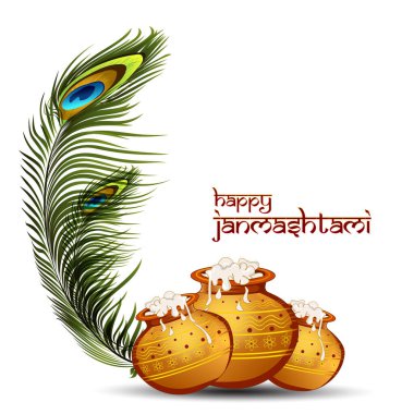 Mutlu Janmashtami 'nin vektör çizimi. Tanrı Krishna