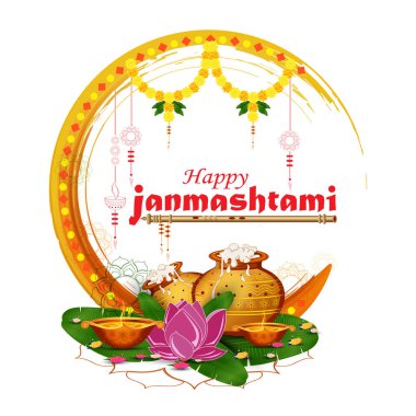 Mutlu Janmashtami 'nin vektör çizimi. Tanrı Krishna