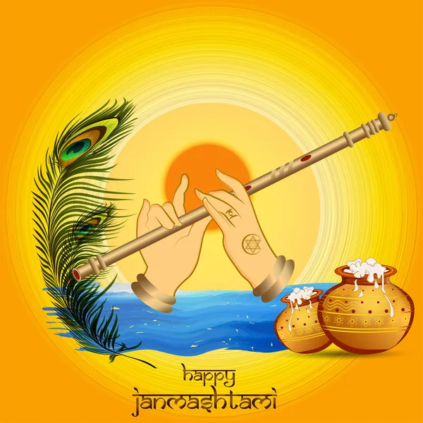 Ilustración Vectorial Janmashtami Feliz Señor Krishna — Vector de stock