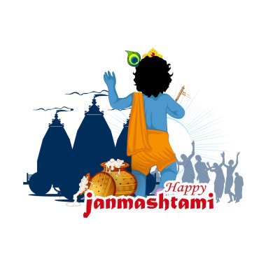 Mutlu Janmashtami 'nin vektör çizimi. Tanrı Krishna