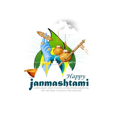 Mutlu Janmashtami 'nin vektör çizimi. Tanrı Krishna