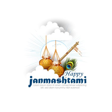Mutlu Janmashtami 'nin vektör çizimi. Tanrı Krishna