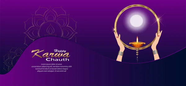 Happy Karwa Chauth Festival Kaart Met Gouden Stijl Achtergrond — Stockvector