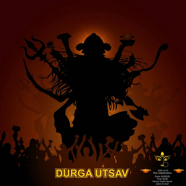 Innovativo Astratto Stile Dorato Maa Durga Disegno Illustrazione Durga Puja — Vettoriale Stock