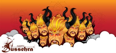 Mutlu Dussehra Hindistan Festivali 'nin yenilikçi vektör illüstrasyonu.