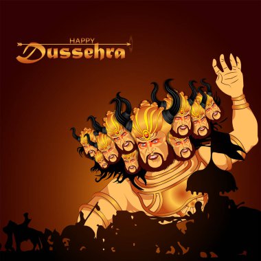 Mutlu Dussehra Hindistan Festivali 'nin yenilikçi vektör illüstrasyonu.