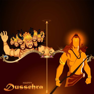 Mutlu Dussehra Hindistan Festivali 'nin yenilikçi vektör illüstrasyonu.